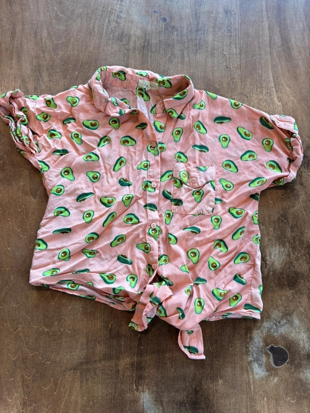 Pink Avocado 🥑 Print Button Up front tie blouse